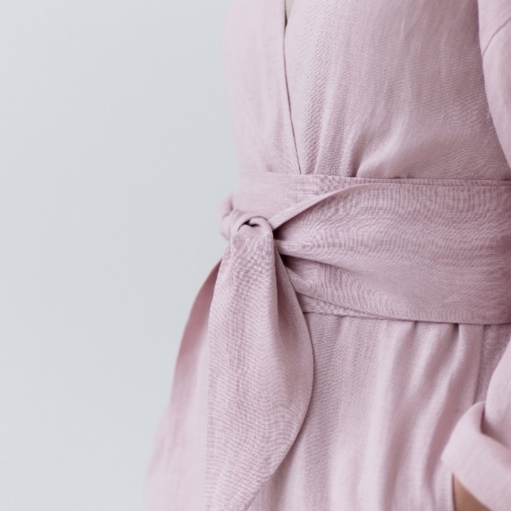 100% Stonewashed Linen Bathrobe – Charcoal Grey, Size S (Extra-Long) - Picture 7 of 12